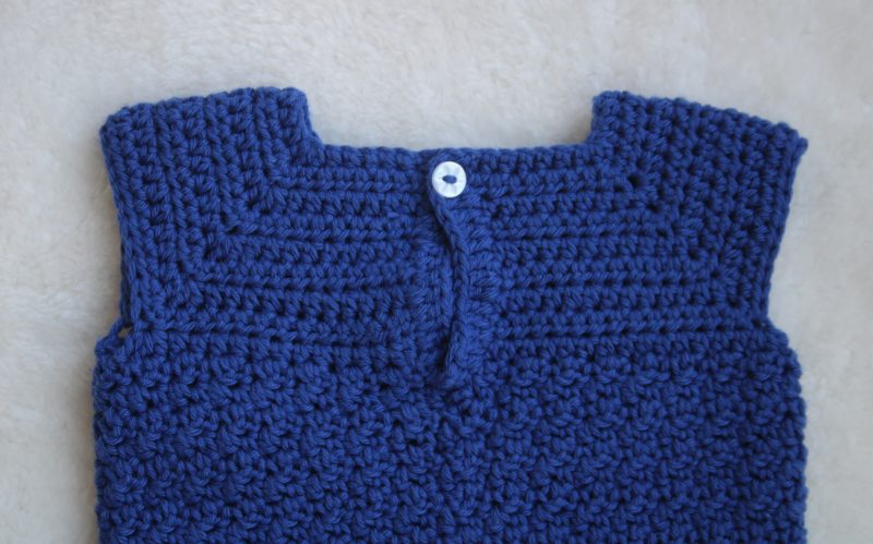 Back View of Button Closure at Neck - Crochet Cotton Baby Romper