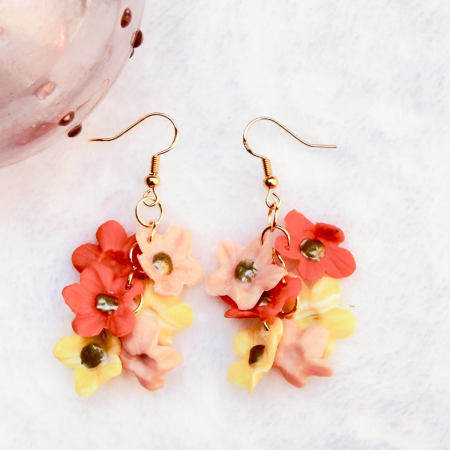 Peachy flower cascade polymer clay earrings