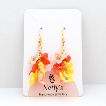Peachy flower cascade polymer clay earrings