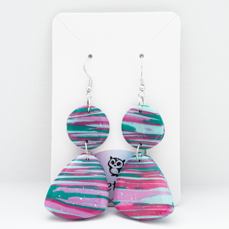Double drop green and pink polymer clay earrings