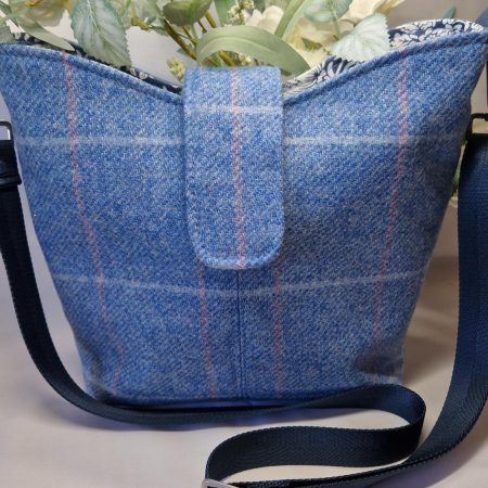 Bucket Bag in Abraham Moon blue Yorkshire window pane check tweed