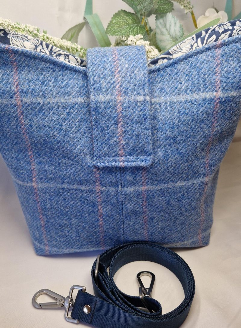 Bucket Bag in Abraham Moon blue Yorkshire window pane check tweed