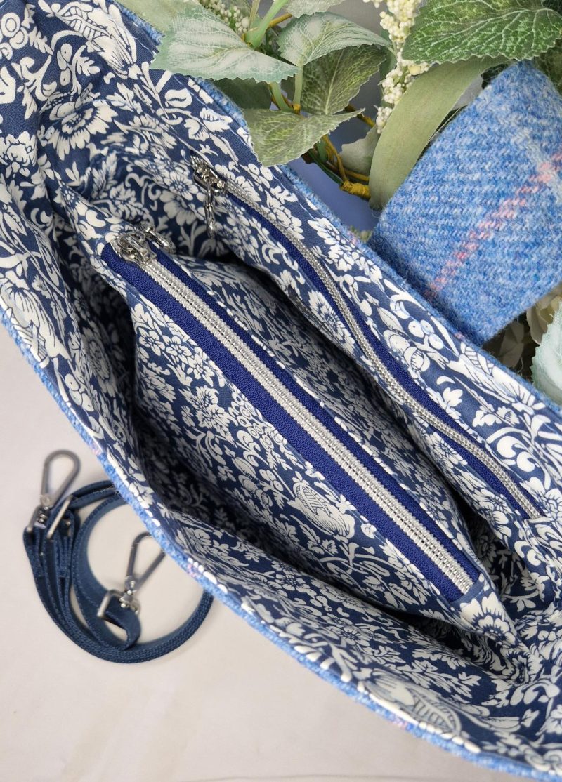 Bucket Bag in Abraham Moon blue Yorkshire window pane check tweed