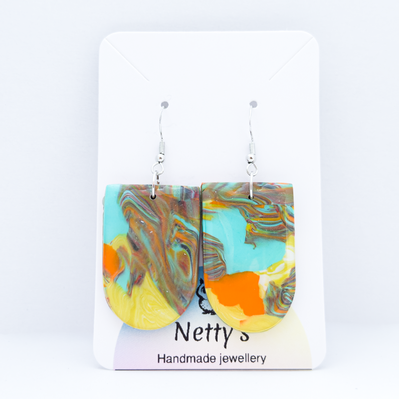 Multicoloured single drop 'shield' design earrings