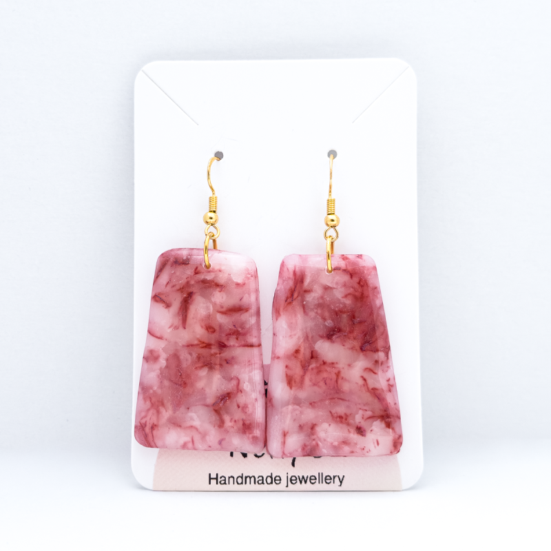 Dusty pink, trapezium shaped polymer clay earrings