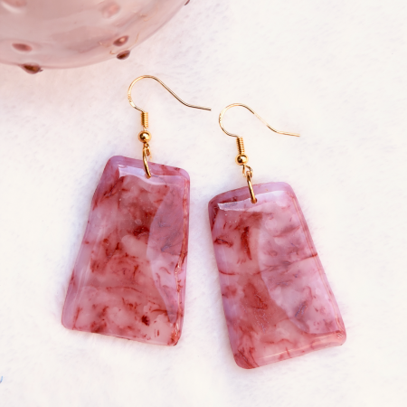 Dusty pink, trapezium shaped polymer clay earrings