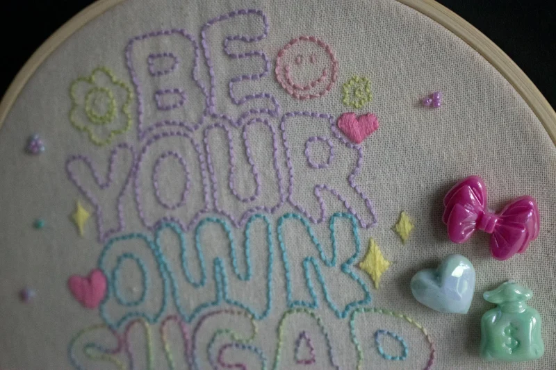 Quirky Embroidery Wall Art | Hand Stitched Doodle Quote | Home Decor