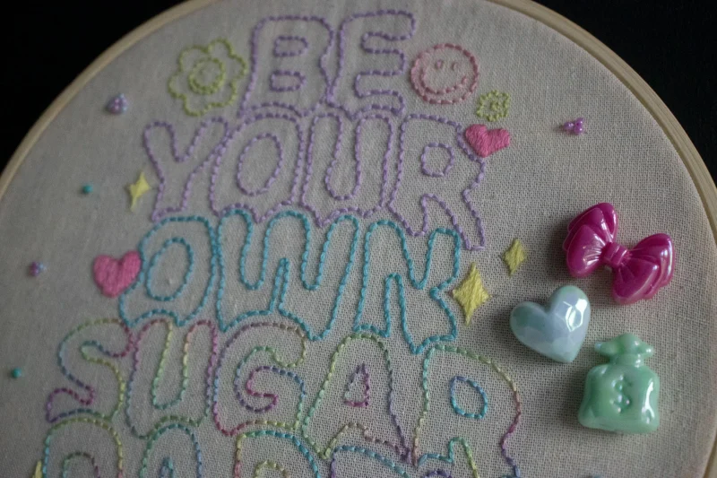 Quirky Embroidery Wall Art | Hand Stitched Doodle Quote | Home Decor