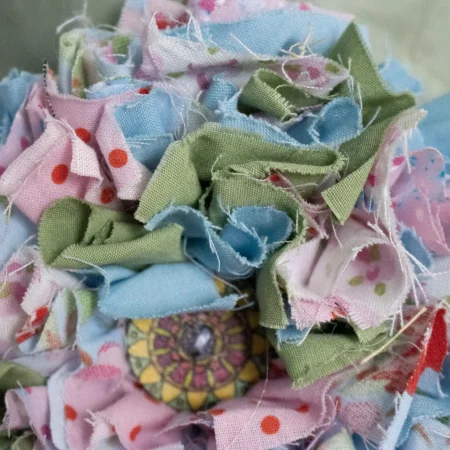 Handmade Blue, Green & Pink Fabric Flower Brooch | Bag Charm | Unique Badge