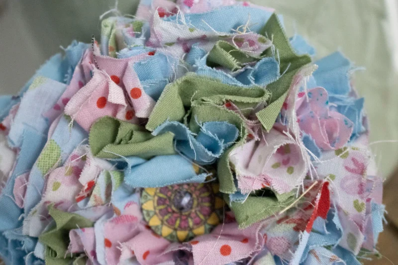 Handmade Blue, Green & Pink Fabric Flower Brooch | Bag Charm | Unique Badge