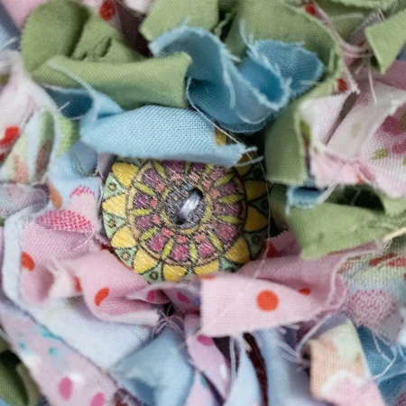 Handmade Blue, Green & Pink Fabric Flower Brooch | Bag Charm | Unique Badge