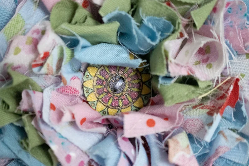 Handmade Blue, Green & Pink Fabric Flower Brooch | Bag Charm | Unique Badge