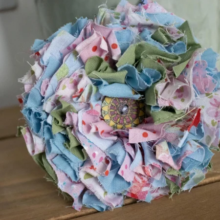 Handmade Blue, Green & Pink Fabric Flower Brooch | Bag Charm | Unique Badge