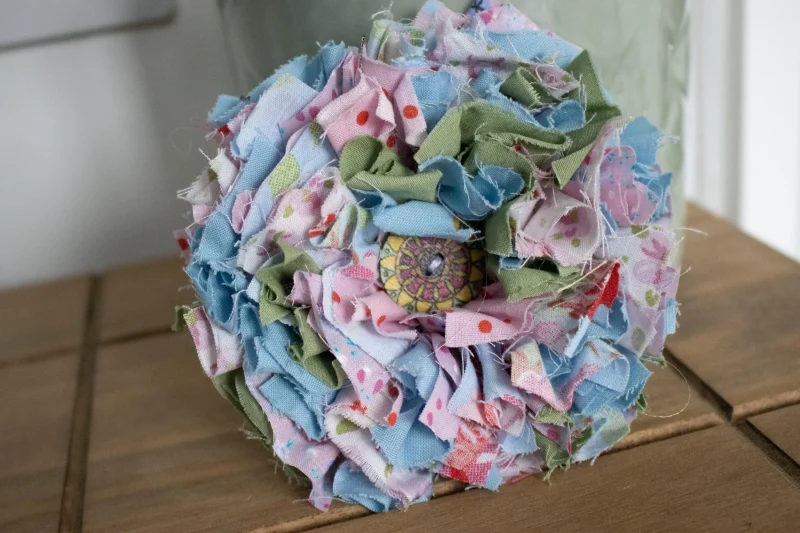 Handmade Blue, Green & Pink Fabric Flower Brooch | Bag Charm | Unique Badge