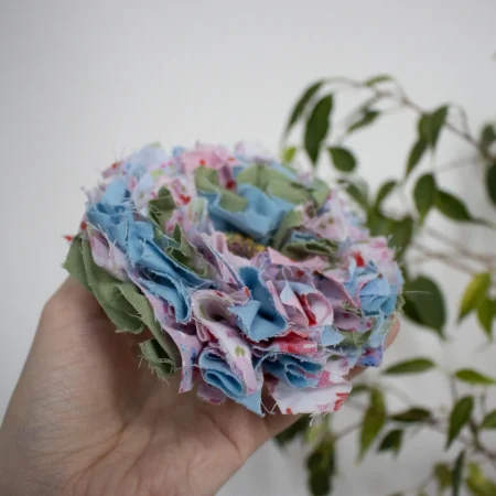 Handmade Blue, Green & Pink Fabric Flower Brooch | Bag Charm | Unique Badge