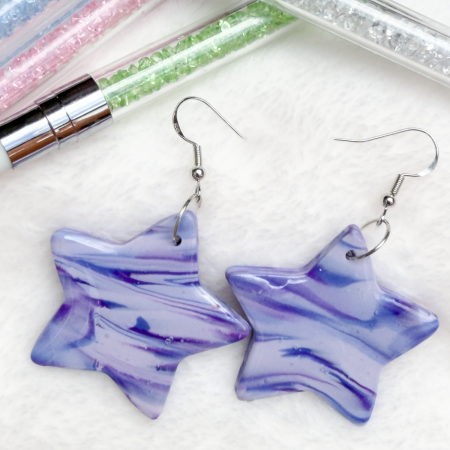 Purple haze star shaped polymer clay earrings