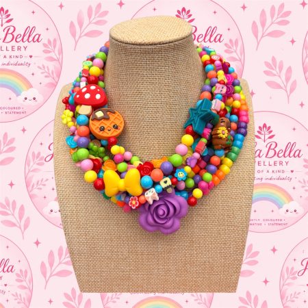 Maximalist rainbow beaded multi layer necklace