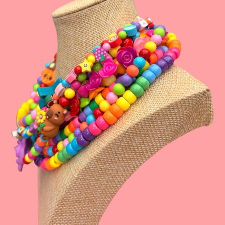 Maximalist rainbow beaded multi layer necklace