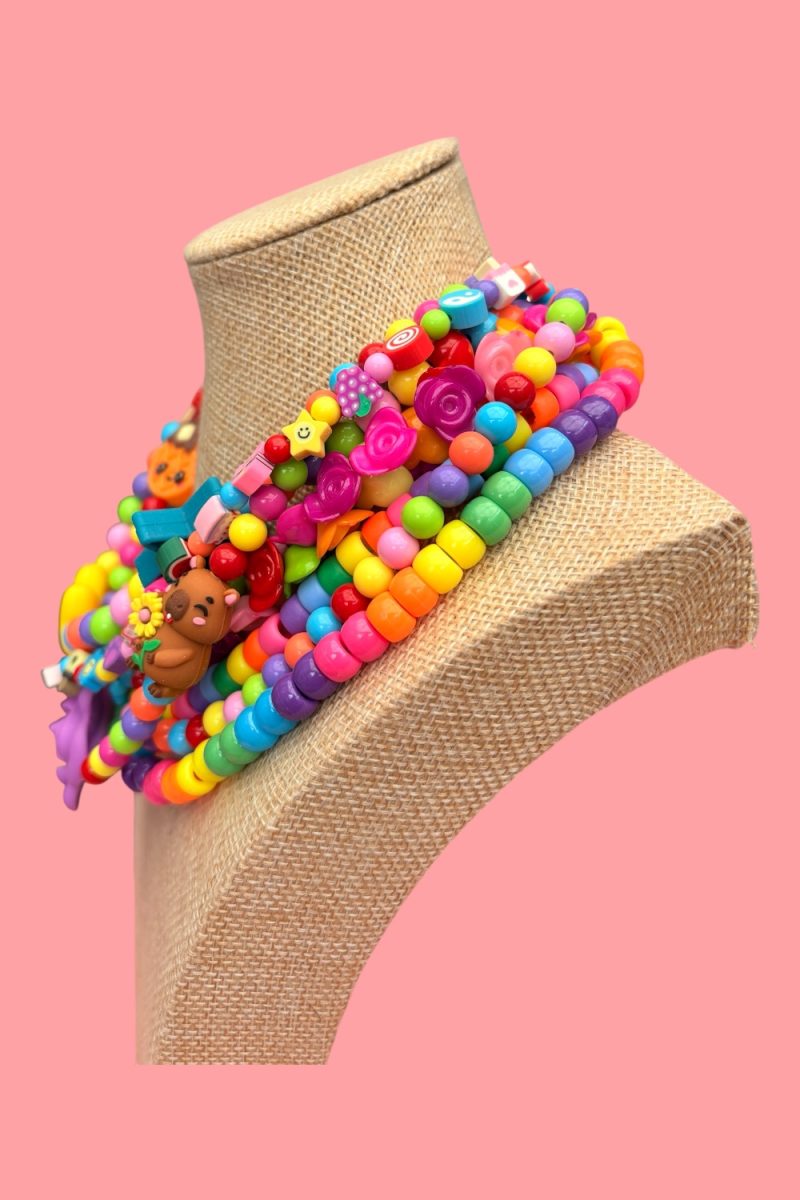 Maximalist rainbow beaded multi layer necklace