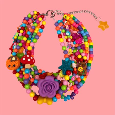 Maximalist rainbow beaded multi layer necklace