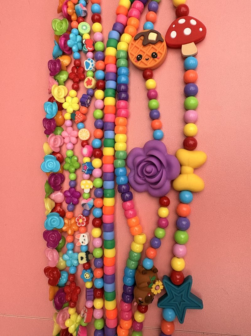 Maximalist rainbow beaded multi layer necklace