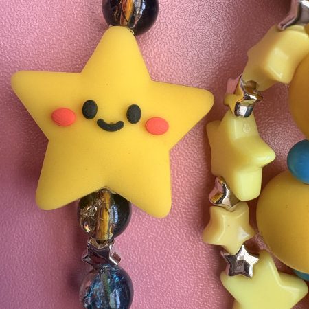 yellow and blue moon,star beaded kawaii necklace