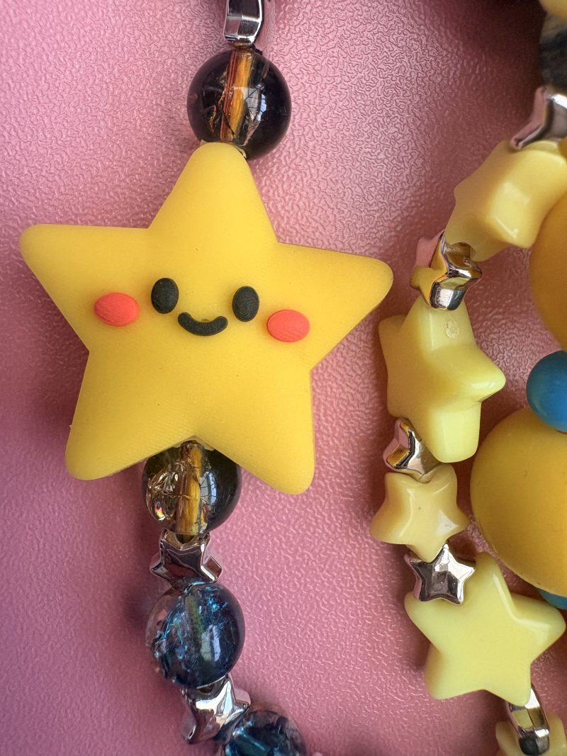 yellow and blue moon,star beaded kawaii necklace