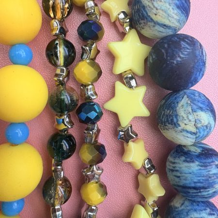 yellow and blue moon,star beaded kawaii necklace