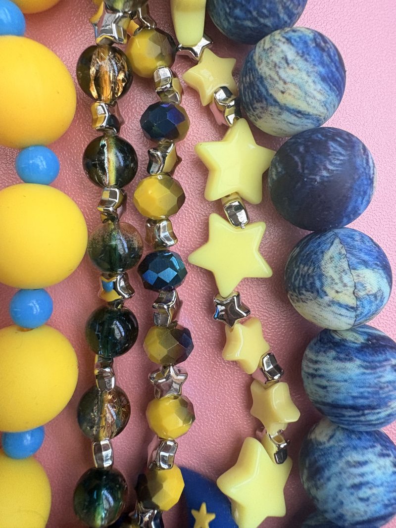 yellow and blue moon,star beaded kawaii necklace