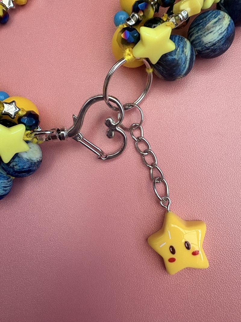 yellow and blue moon,star beaded kawaii necklace