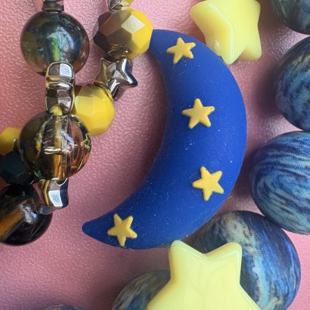 yellow and blue moon,star beaded kawaii necklace