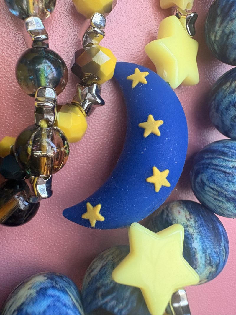 yellow and blue moon,star beaded kawaii necklace