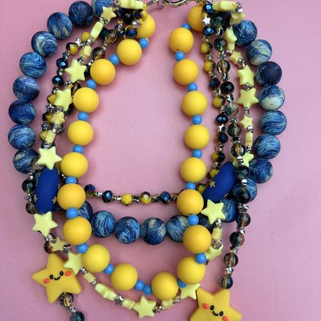 yellow and blue moon,star beaded kawaii necklace