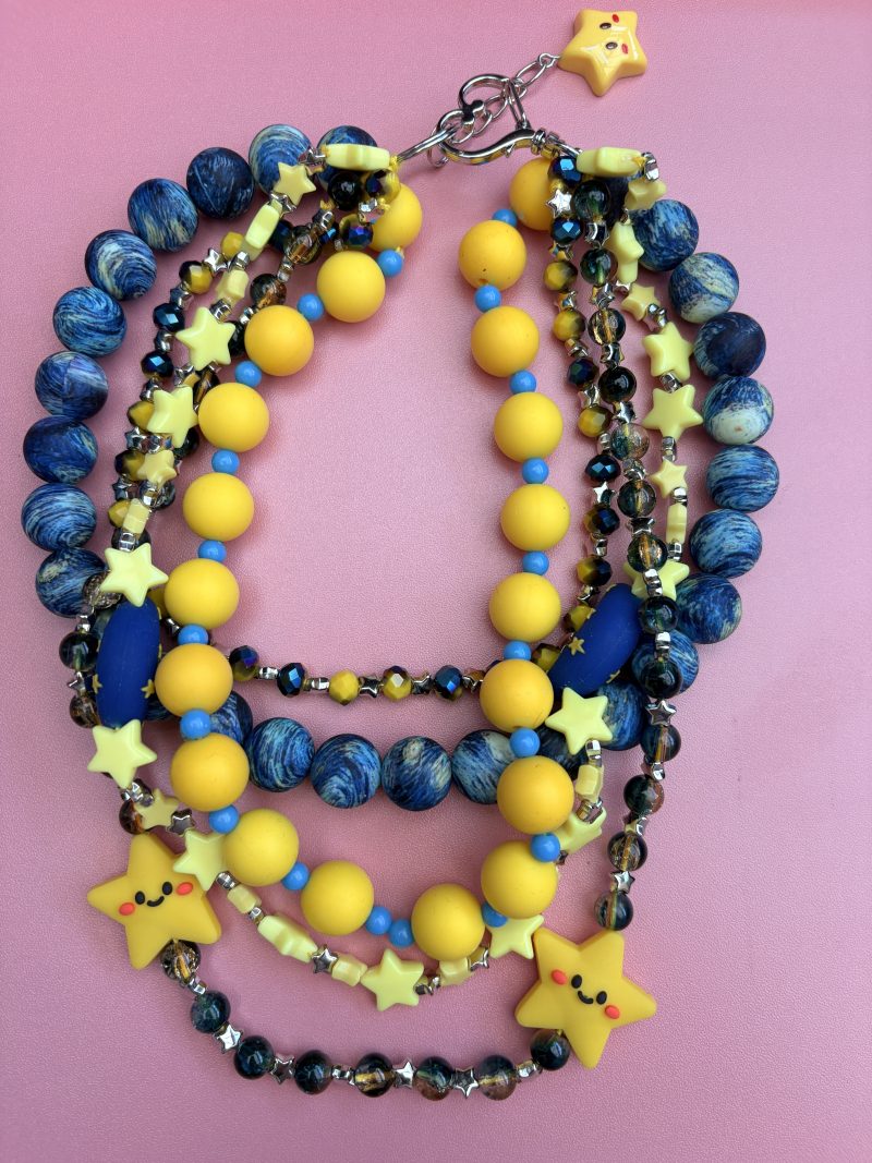 yellow and blue moon,star beaded kawaii necklace