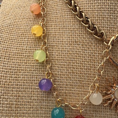 Boho style colourful beaded sun charm choker necklace