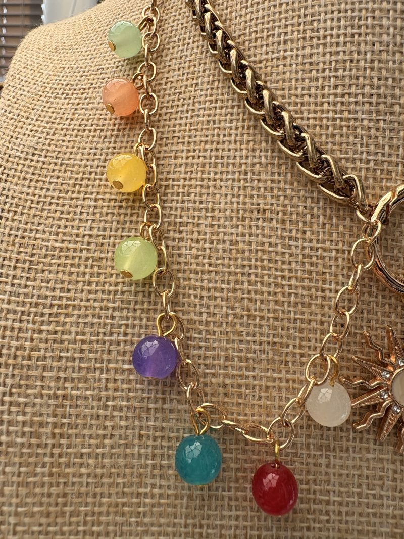 Boho style colourful beaded sun charm choker necklace