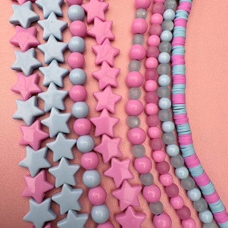 pink and blue star beaded bear detail maximalist kawaii necklace
