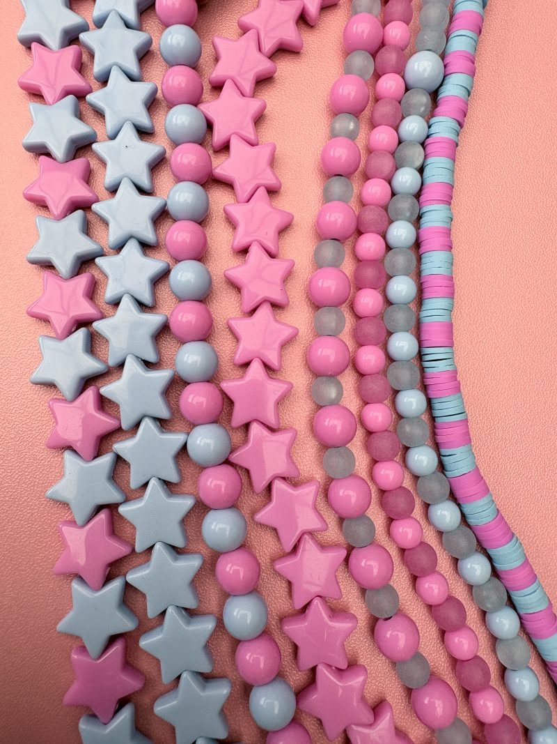 pink and blue star beaded bear detail maximalist kawaii necklace