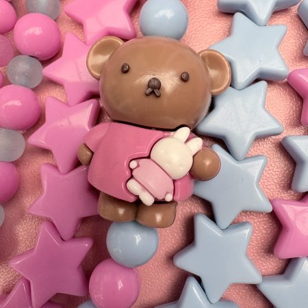 pink and blue star beaded bear detail maximalist kawaii necklace