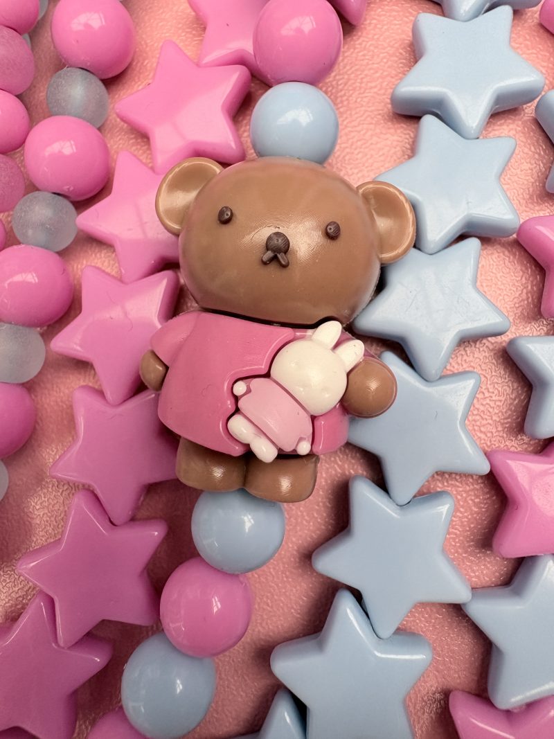 pink and blue star beaded bear detail maximalist kawaii necklace