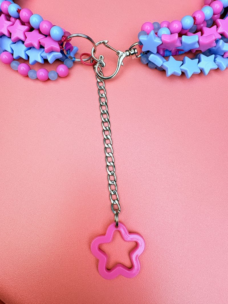pink and blue star beaded bear detail maximalist kawaii necklace