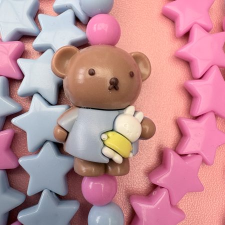 pink and blue star beaded bear detail maximalist kawaii necklace