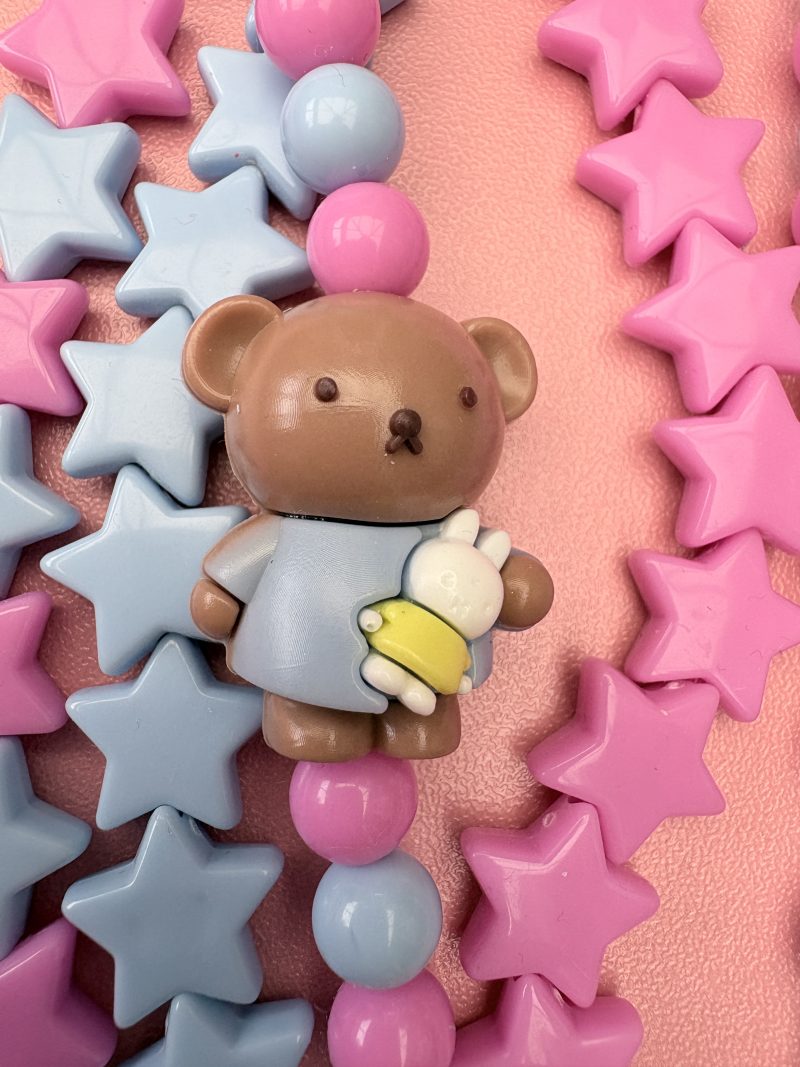 pink and blue star beaded bear detail maximalist kawaii necklace