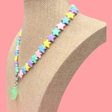 Pastel star beaded front clasp charm necklace