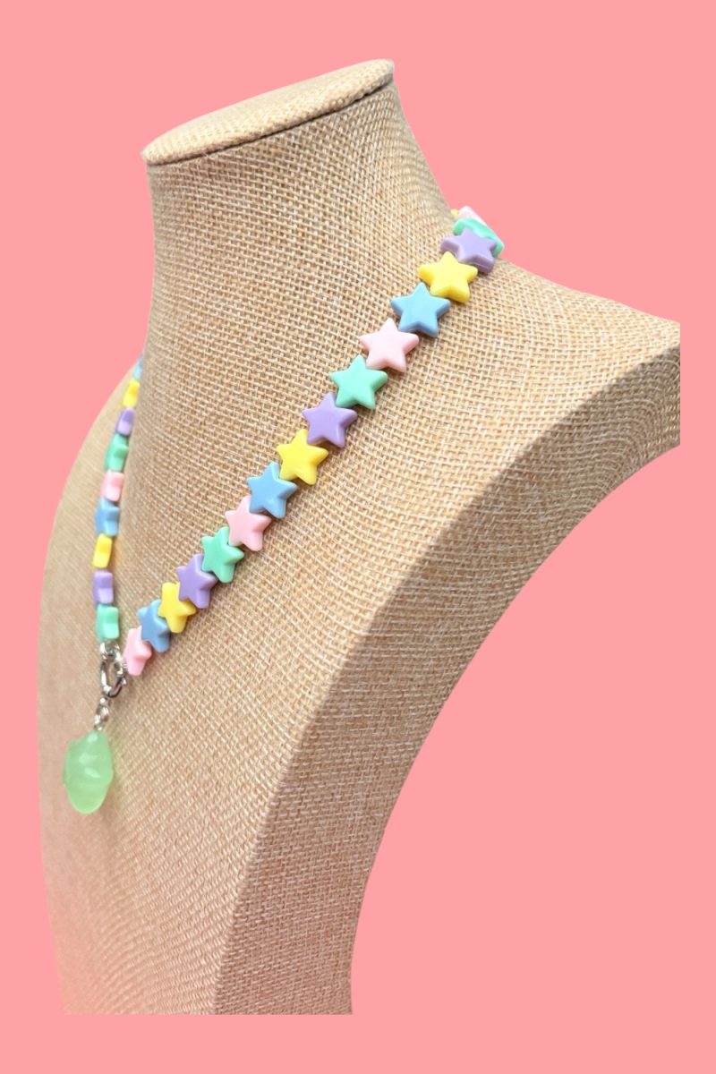 Pastel star beaded front clasp charm necklace