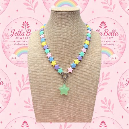 Pastel star beaded front clasp charm necklace