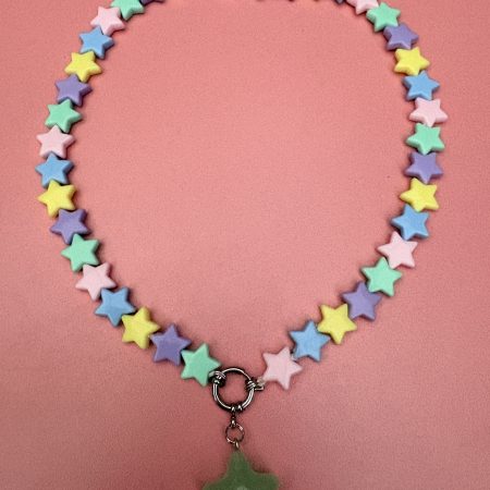 Pastel star beaded front clasp charm necklace