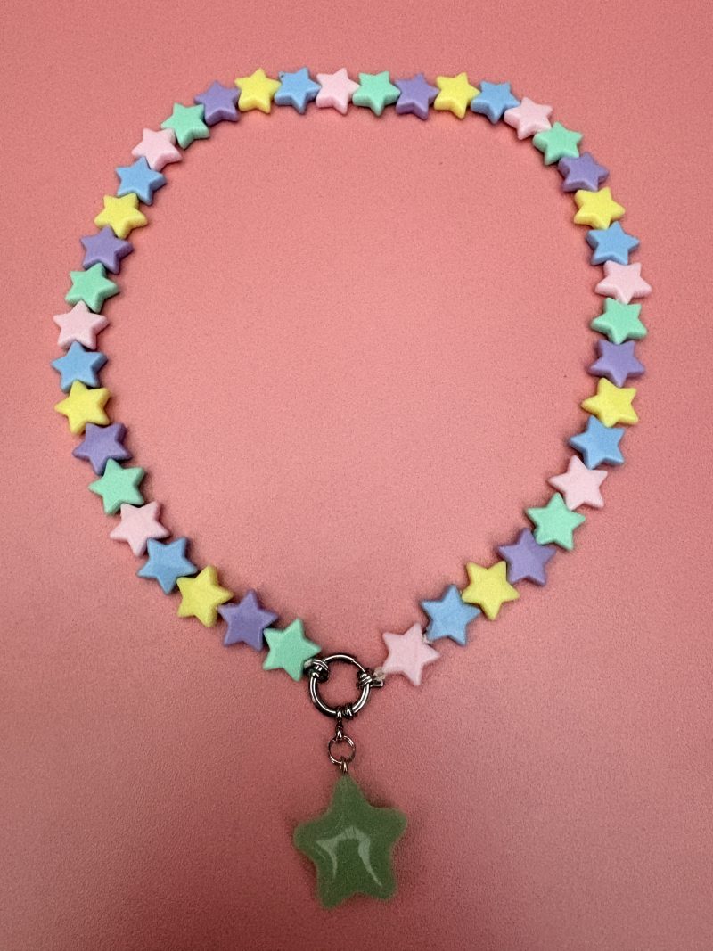 Pastel star beaded front clasp charm necklace