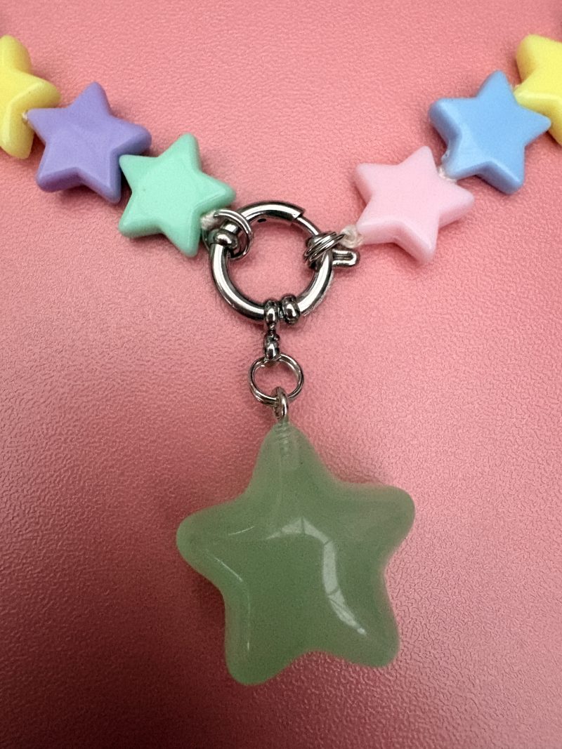 Pastel star beaded front clasp charm necklace