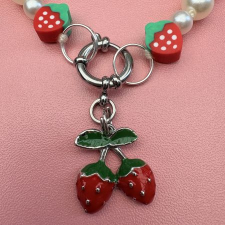 Strawberry themed faux pearl charm necklace